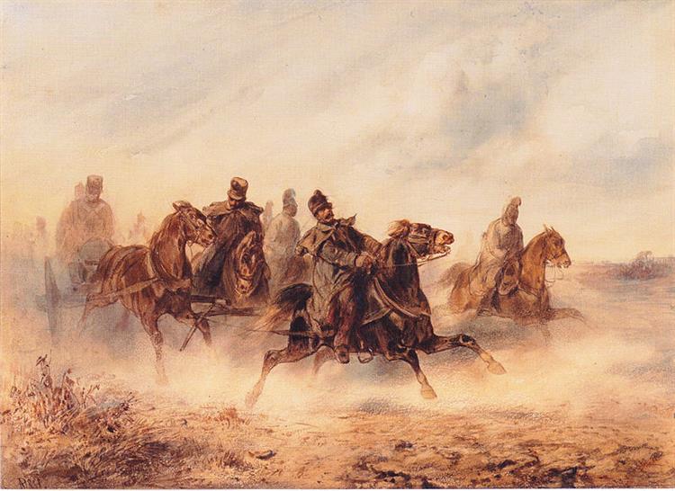 Equestrian scene from the Hungarian campaign, 1851 - Август фон Петтенкофен