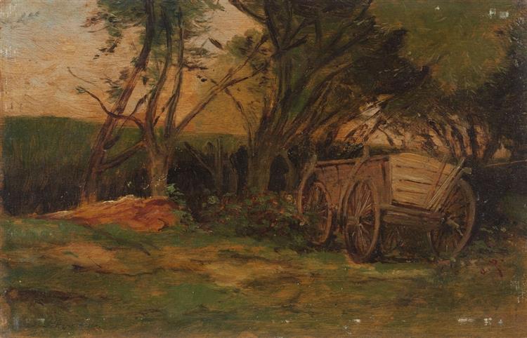 Farm carts under trees - August von Pettenkofen