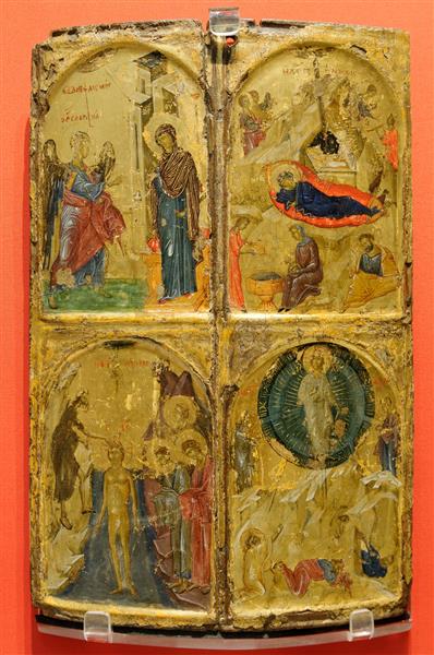 The Annunciation (top left), the Nativity (top right), Christ's Baptism (bottom left), and the Transfiguration (bottom right), c.1310 - c.1320 - Orthodox Icons