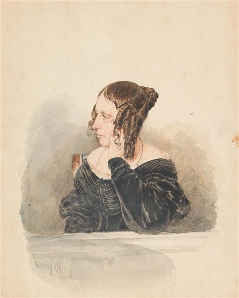 A portrait of a young woman in half profile, 1838 - Рудольф фон Альт