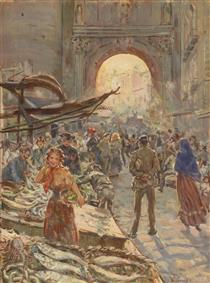 Lively market at the Porta Capuana - Vincenzo Migliaro