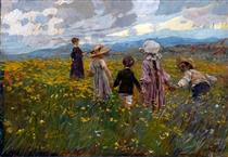 Meadow in Bloom (Children on the Asiago Plateau) - Ettore Tito