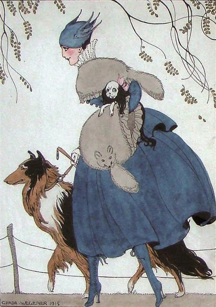 Woman with Two Dogs, 1915 - Герда Вегенер