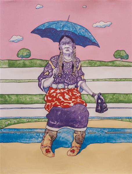 Waiting for the Bus (Anadarko Princess), 1977 - T. C. Cannon