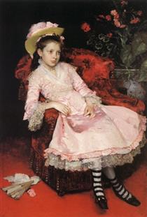 Portrait of a Young Girl in Pink Dress - Raimundo Madrazo