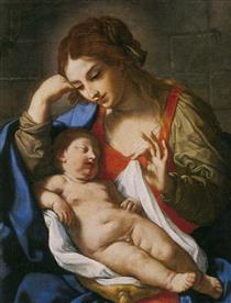 The Madonna Contemplating the Baby Jesus - Elisabetta Sirani
