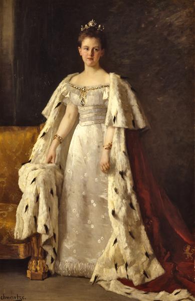 Portrait of Queen Wilhelmina in Coronation Robes, 1898 - Thérèse Schwartze