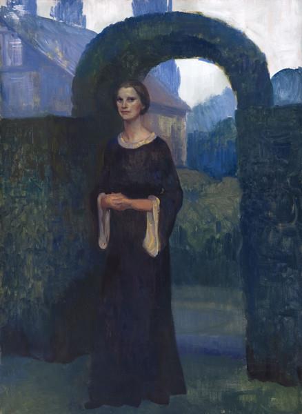 Eleanor Chance Pyle in Front of Garden Archway at Cogslea - Violet Oakley