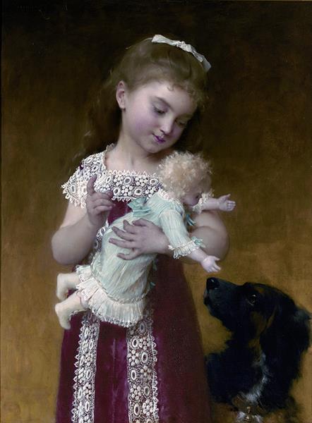 Girl with doll and dog, 1882 - Émile Munier