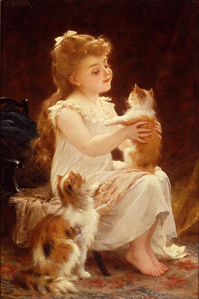 Playing with the kitten, 1893 - Эмиль Мюнье