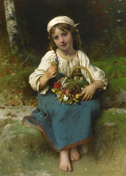 Young girl with a basket of flowers, 1880 - Léon Bazile Perrault
