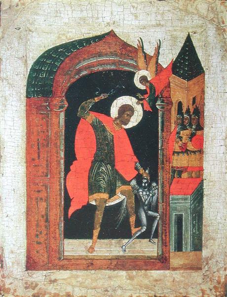 Saint Nikita slaying the demon, c.1625 - Orthodox Icons