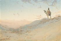 An Arab on a Camel Surveying the Desert at Dusk - Augustus Osborne Lamplough