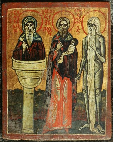 Onuphrius, Stylianos and Simeon Stylites, c.1700 - Orthodox Icons