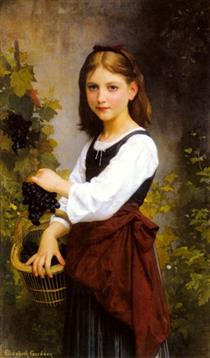 A Young Girl Holding a Basket of Grapes - Elizabeth Jane Gardner