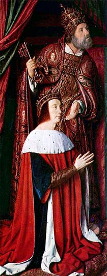 Peter II de Beaujeu of Bourbon with St. Peter -  left wing of the Bourbon Altarpiece - Mestre de Moulins