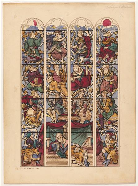 Study for Four Stained Glass Windows "Généalogie d'Abraham", 1844 - Ашиль Девериа