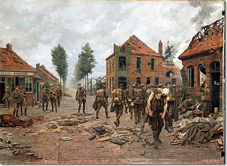 The 2nd Battalion, Green Howards at Menin Crossroads near Gheluvelt during the First Battle of Ypres, 1923 - Fortunino Matania