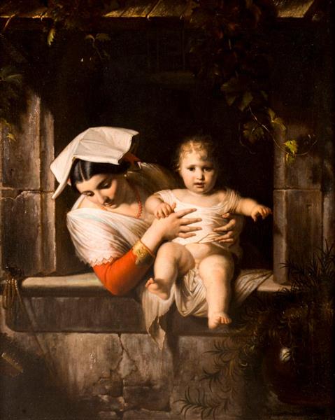 Mother and Child at a Window, 1872 - Giuseppe Mazzolini