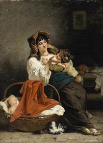 A mother's playful touch - Guerrino Guardabassi