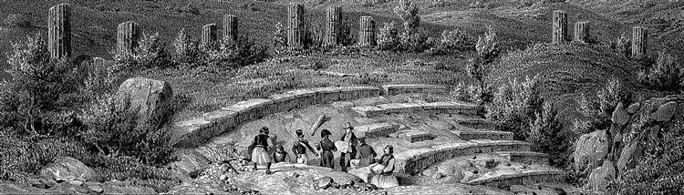 The scientists of the Morea Expedition studying the stadium of the antic city of Messene in 1829 (detail), 1836 - Prosper Baccuet