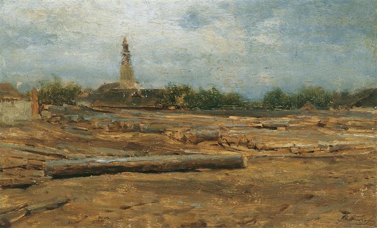 Lumber yard near Szolnok, c.1880 - c.1889 - August von Pettenkofen