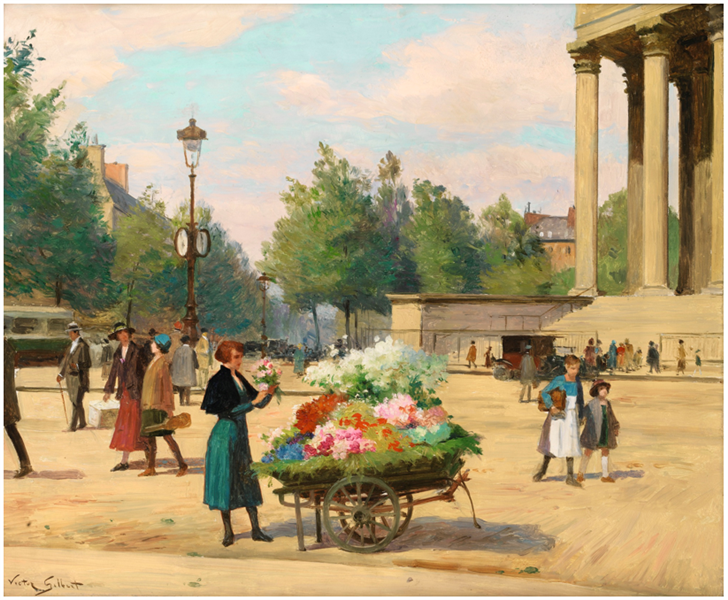 Flower vendor before the Madeline church in Paris, c.1900 - Віктор Жільберт