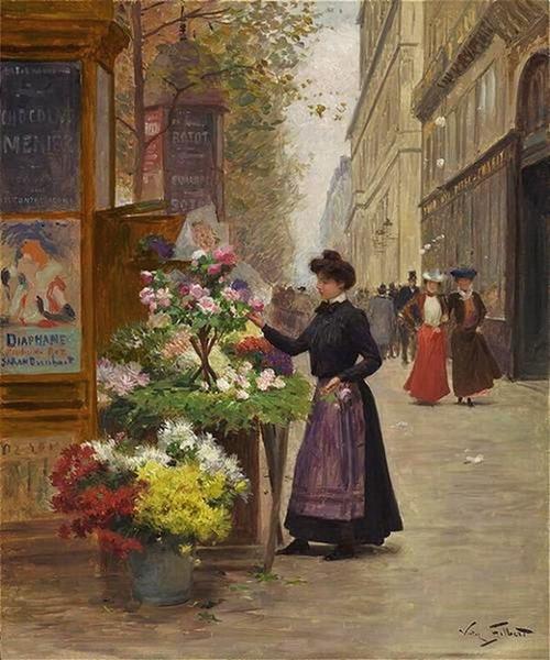 A flower seller on les Grands Boulevards, Paris - Victor Gilbert