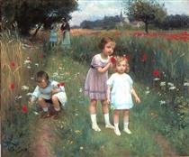 Young children in a poppy field - Victor Gilbert
