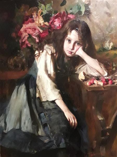 Portrait of Irene Tallone, painter's daughter - Cesare Tallone