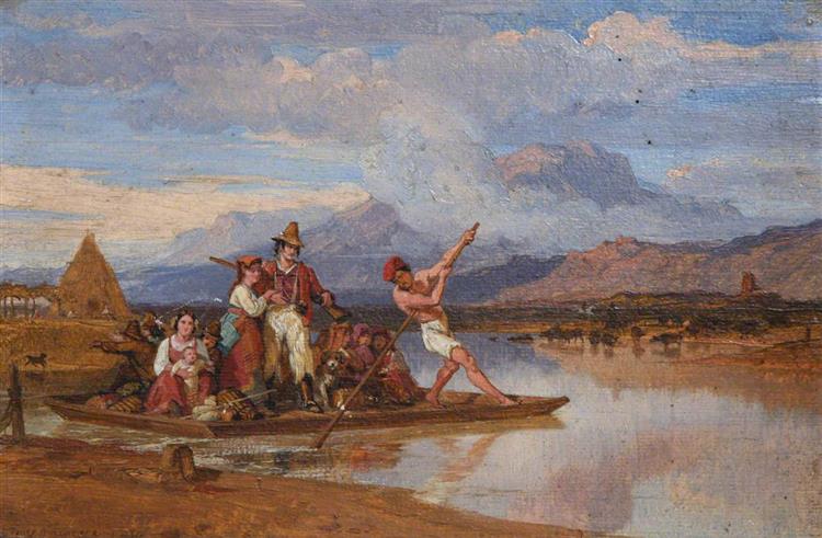 The Italian Family: Ferry on the River Ninfa, 1831 - Penry Williams