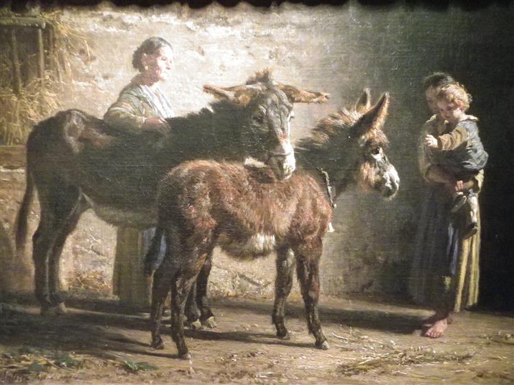 Stable with two donkeys and three figures, 1871 - Филиппо Палицци