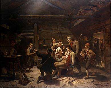 The wounded bear hunter, 1856 - Адольф Тідеманн