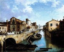 View of the canal and the church of San Marco in Milan - Angelo Inganni
