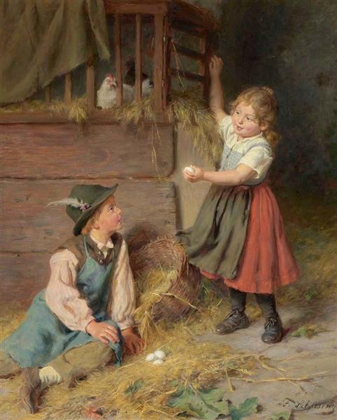 Children collecting eggs - Felix Schlesinger