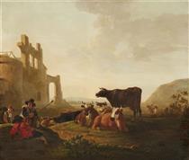 Landscape with Cattle - Якоб ван Стрий