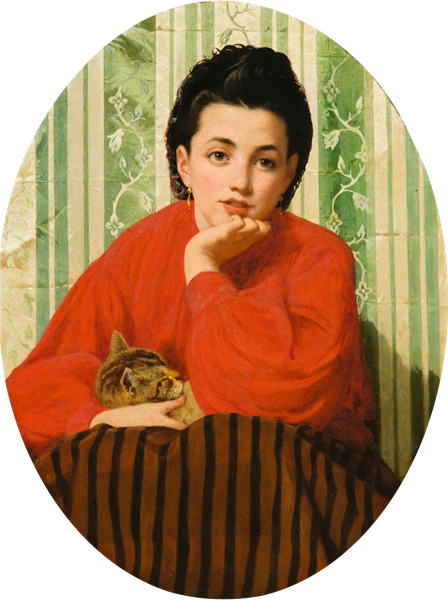 Young girl with a cat, 1862 - Одоардо Боррани