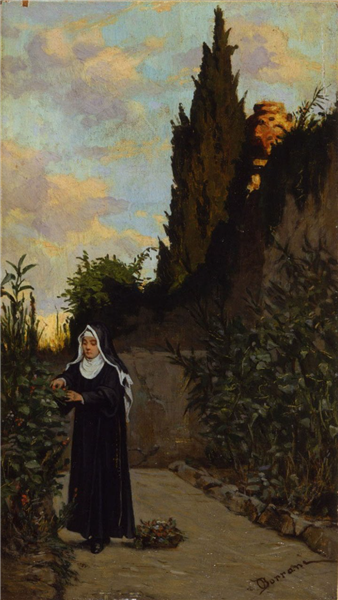 Nun in the garden - Одоардо Боррани