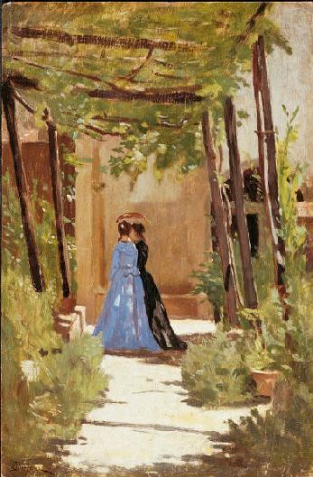 Walk in the garden, c.1860 - Odoardo Borrani