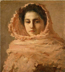 Woman with pink shawl - Сильвестро Лега
