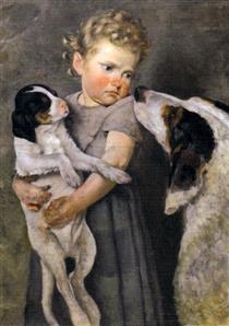 Girl With dogs - Achille Glisenti