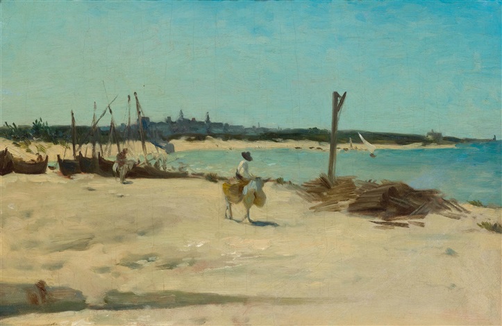 Coastal landscape with a donkey and rider - Alfred Dehodencq