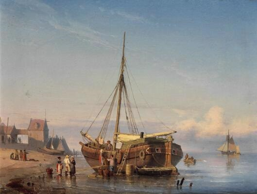 Dutch fishing boats at the shore, 1857 - Carl Frederik Sorensen
