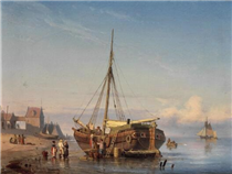 Dutch fishing boats at the shore - Carl Frederik Sorensen