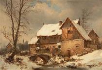 Homestead in winter - Carl Julius von Leypold