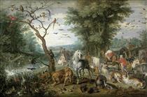 Paradise Landscape with the Animals Entering Noah's Ark - Jan Brueghel el Viejo