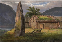 Menhir in a Fjord Landscape - Юхан Кристиан Даль