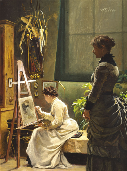 In the studio. Appraising the day's work, 1884 - Wenzel Tornøe