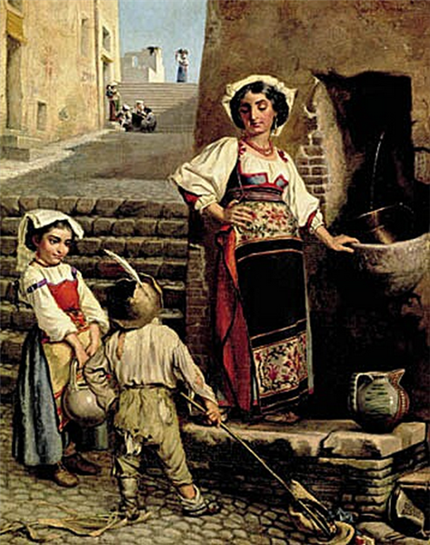 Roman street scene with a woman and two children at a well, c.1882 - Wenzel Tornøe