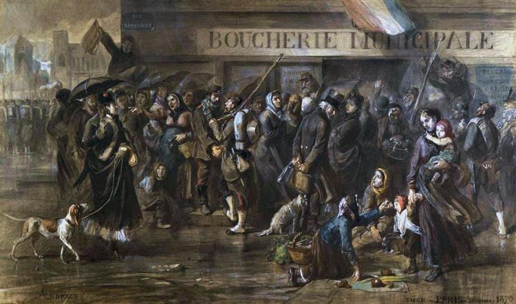 The queue in front of the butcher's shop during the Siege of Paris in 1870, c.1870 - Clément-Auguste Andrieux